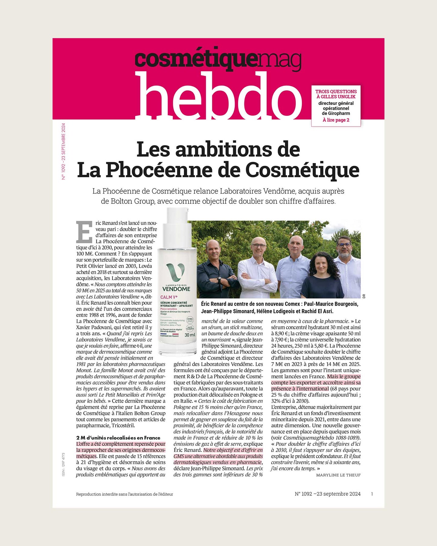 L'hebdo de Cosmétiquemag 1092 - 23/09/2024
